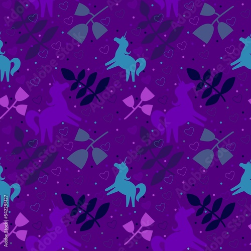 Cartoon animals seamless unicorn and flower pattern for wrapping paper and fabrics and linens and packaging