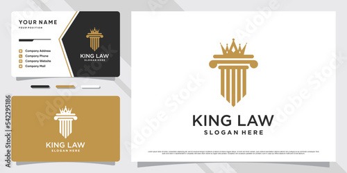 Justice law king logo design with creative concept and business card template