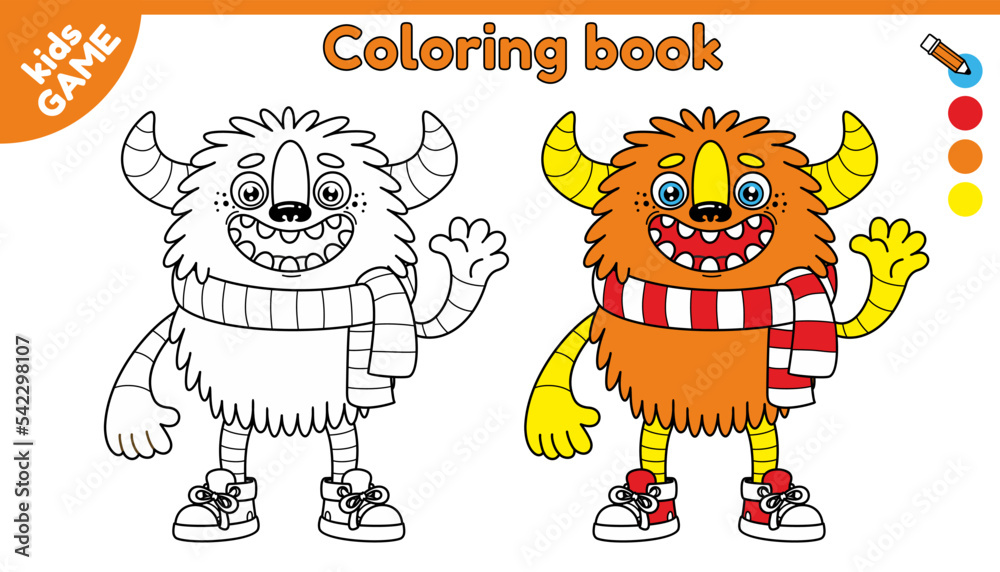 Fototapeta premium Cartoon monster. Coloring page printable. Activity for preschool and school children. Vector illustration in childish style.