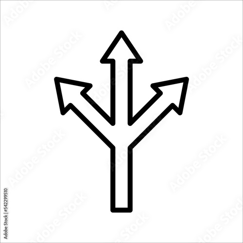 three way directional arrow, road sign directional icon, vector illustration, on a white background.