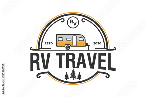 RV car recreational Vehicle logo design vintage style
