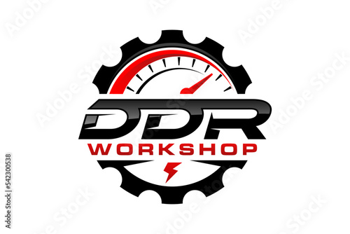 Speedometer logo design for automotive workshop garage gear icon symbol