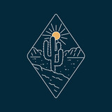 Cactus and hill desert view.design for t-shirt, badge, patch, sticker, etc
