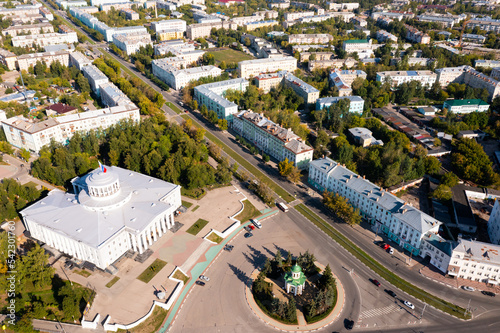 Panoramic view The Palace of Culture of Chemists and the Chapel of the Archangel Michael at Dzerzhinsk, Russia photo