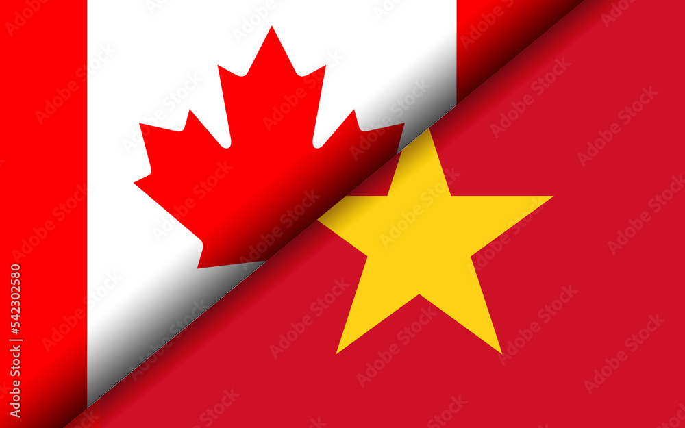 Flags of the Canada and Vietnam divided diagonally Flags of the Canada and Vietnam divided diagonally
