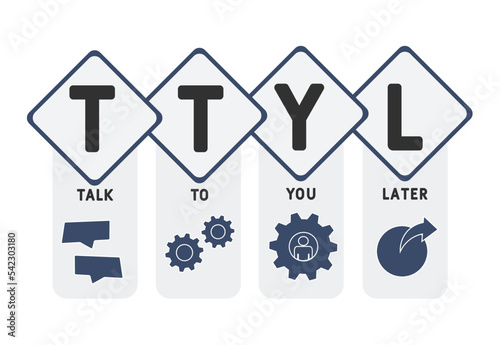 TTYL - Talk To You Later acronym. business concept background.  vector illustration concept with keywords and icons. lettering illustration with icons for web banner, flyer, landing