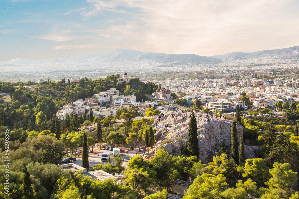 Beautiful view of the Areopagus Hill in Athens, Greece