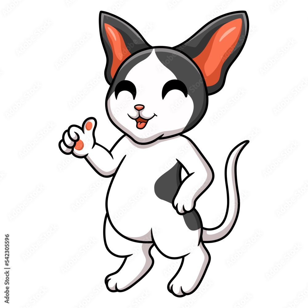 Cute oriental cat cartoon giving thumbs up