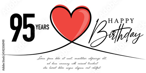 Happy 95th birthday card vector template with lovely heart shape.
