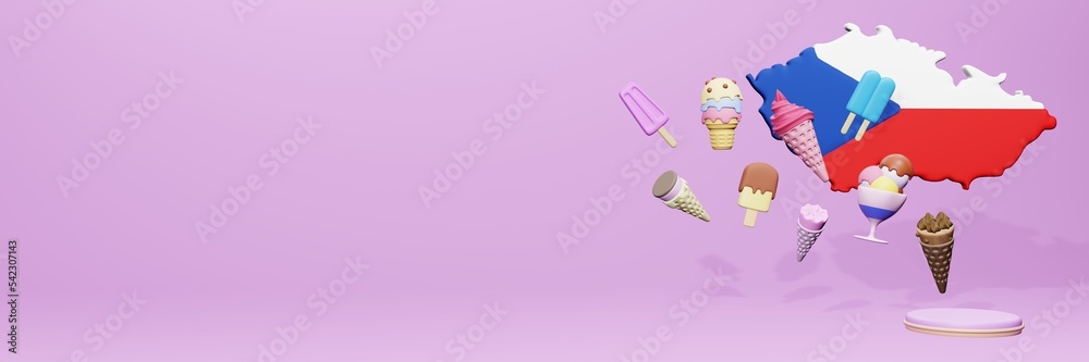 3d rendering of ice cream consumption in Czech Republic for social media content
