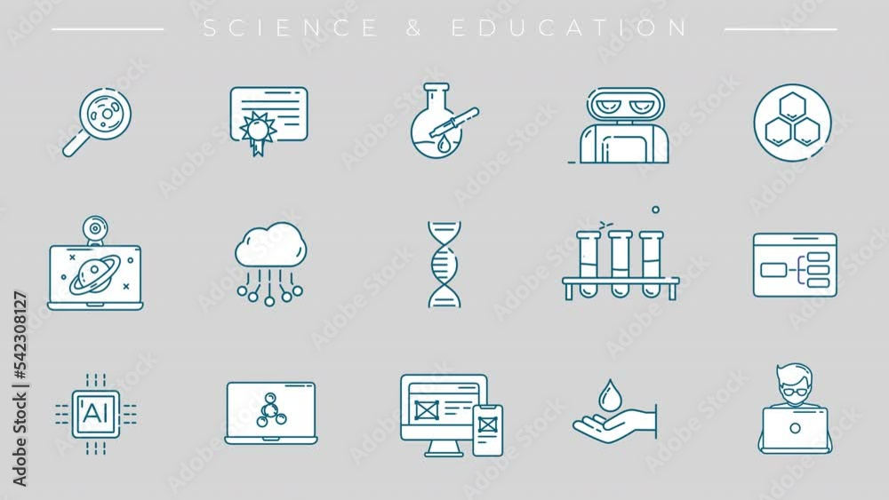 Collection of Science and Education line icons on the alpha channel. Collection of Science and Education line icons on the alpha channel.