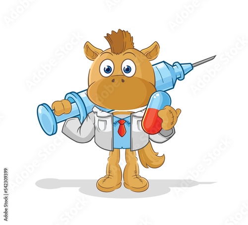 horse doctor holding medichine and injection