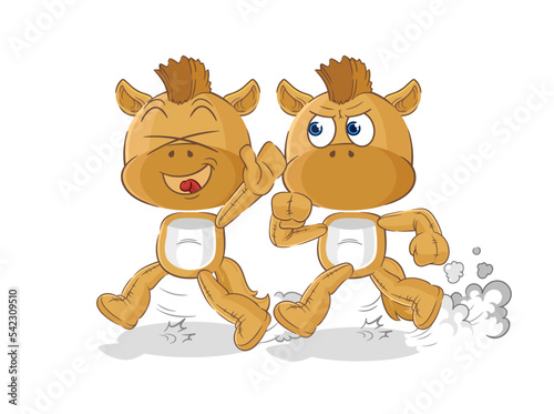 horse play chase cartoon. cartoon mascot vector