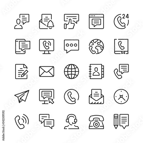 Contact line icons. Outline symbols. Vector line icons set