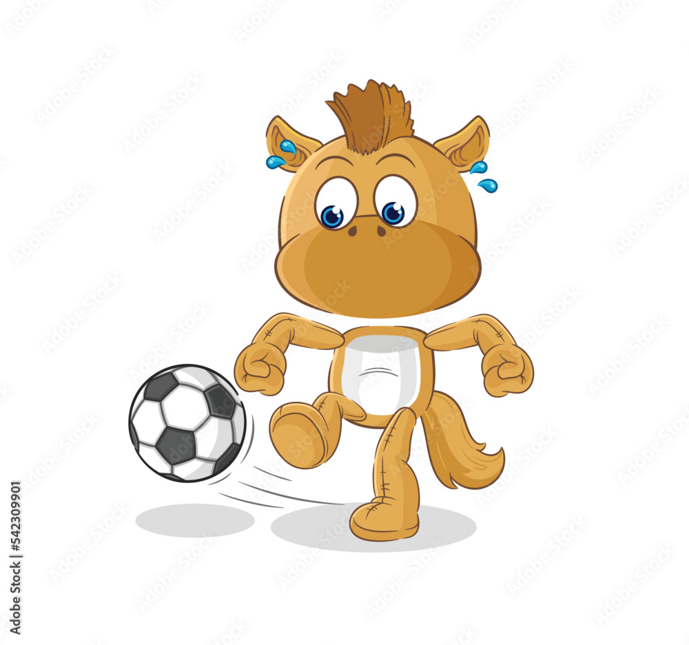 Obraz premium horse kicking the ball cartoon. cartoon mascot vector