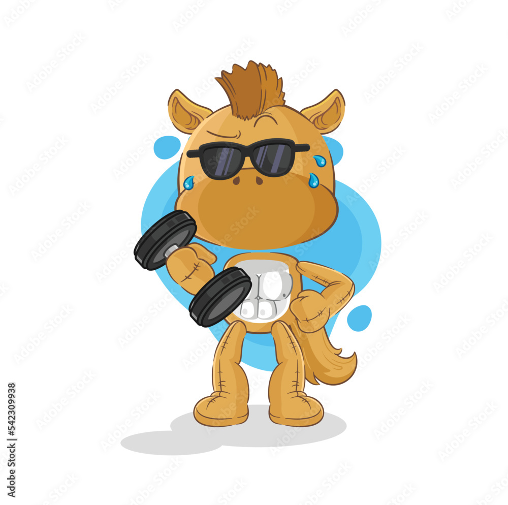 horse lifting dumbbell vector. cartoon character