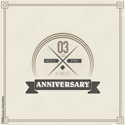 03 years anniversary celebration design template. 03rd  vintage logo vector illustrations.
 photo