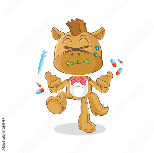 horse drug overdose. cartoon illustration