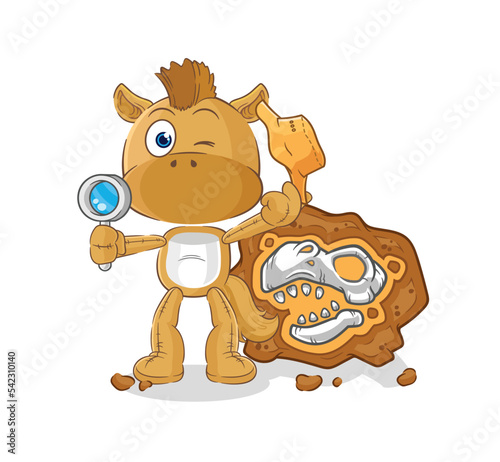 horse archaeologists with fossils mascot. cartoon vector