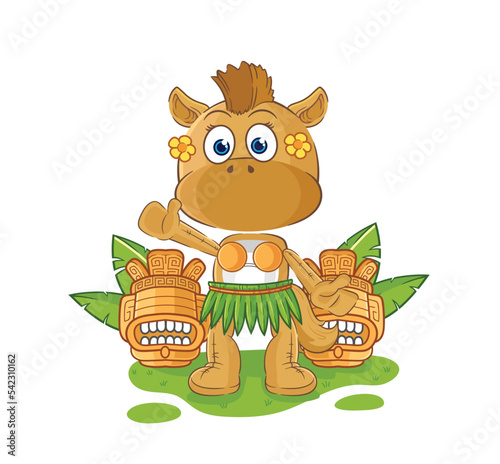horse hawaiian waving character. cartoon mascot vector