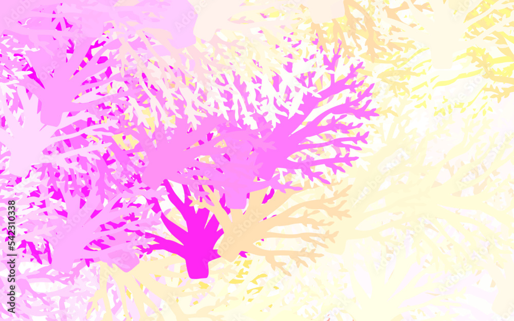 Obraz premium Light Pink, Yellow vector doodle texture with leaves, branches.