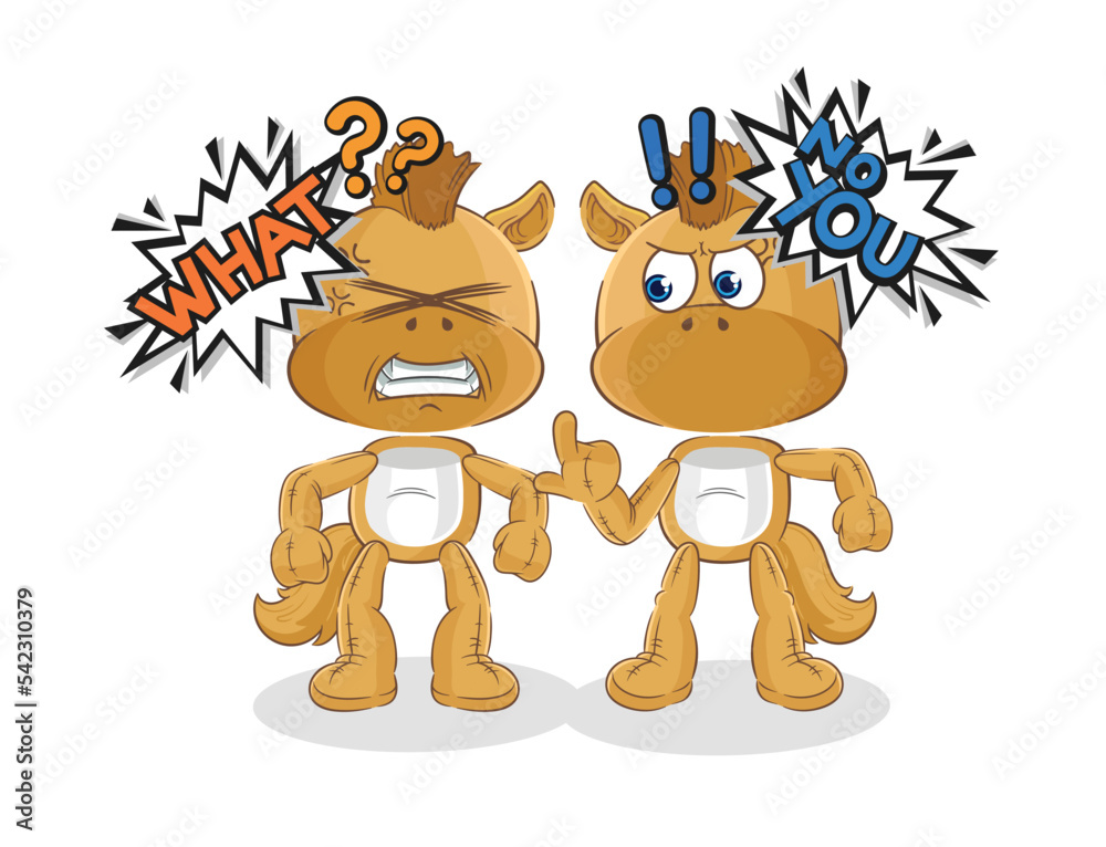 Fototapeta premium horse arguing each other cartoon vector