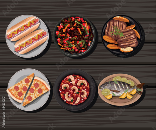 six differents food plates