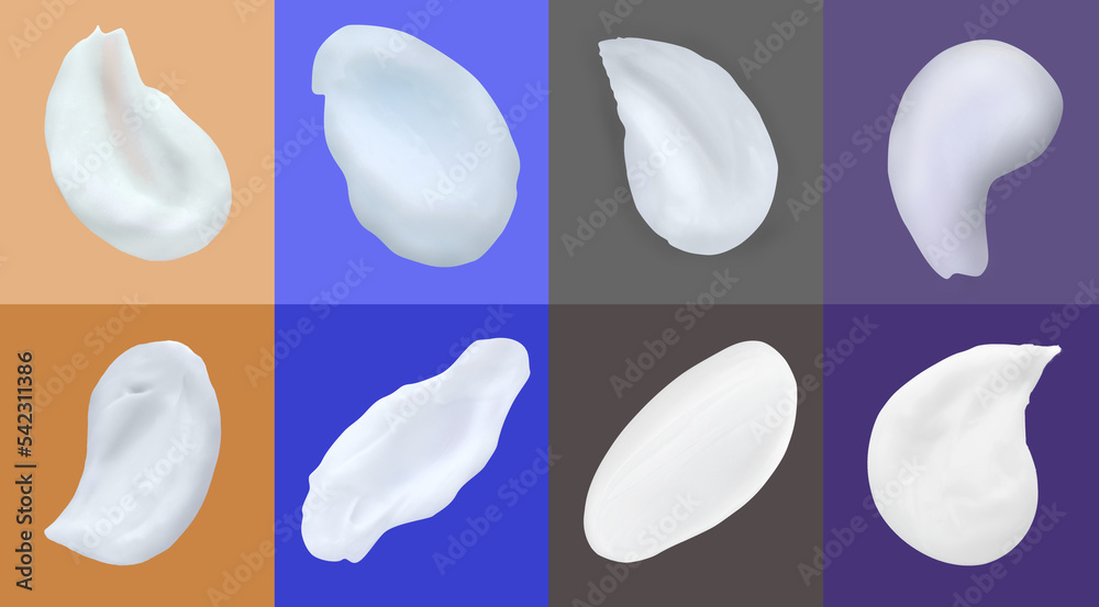 Set with smears of body creams on different color backgrounds. Banner design Set with smears of body creams on different color backgrounds. Banner design