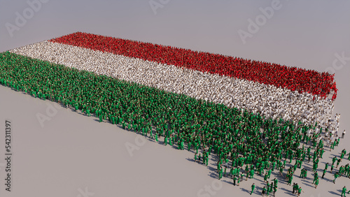 Hungarian Flag formed from a Crowd of People. Banner of Hungary on White. photo