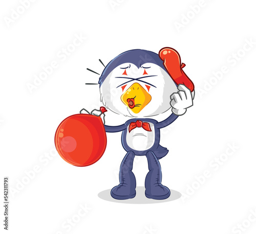 penguin pantomime blowing balloon. cartoon mascot vector