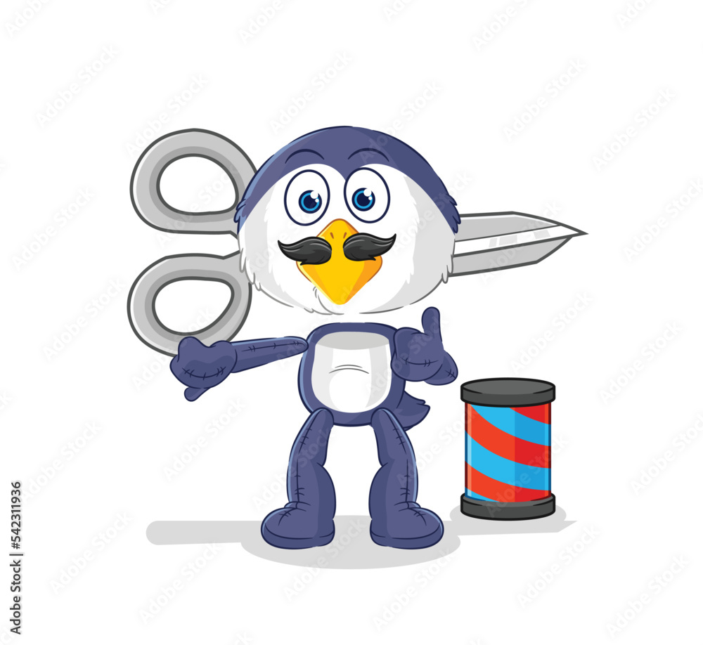 Fototapeta premium penguin barber cartoon. cartoon mascot vector