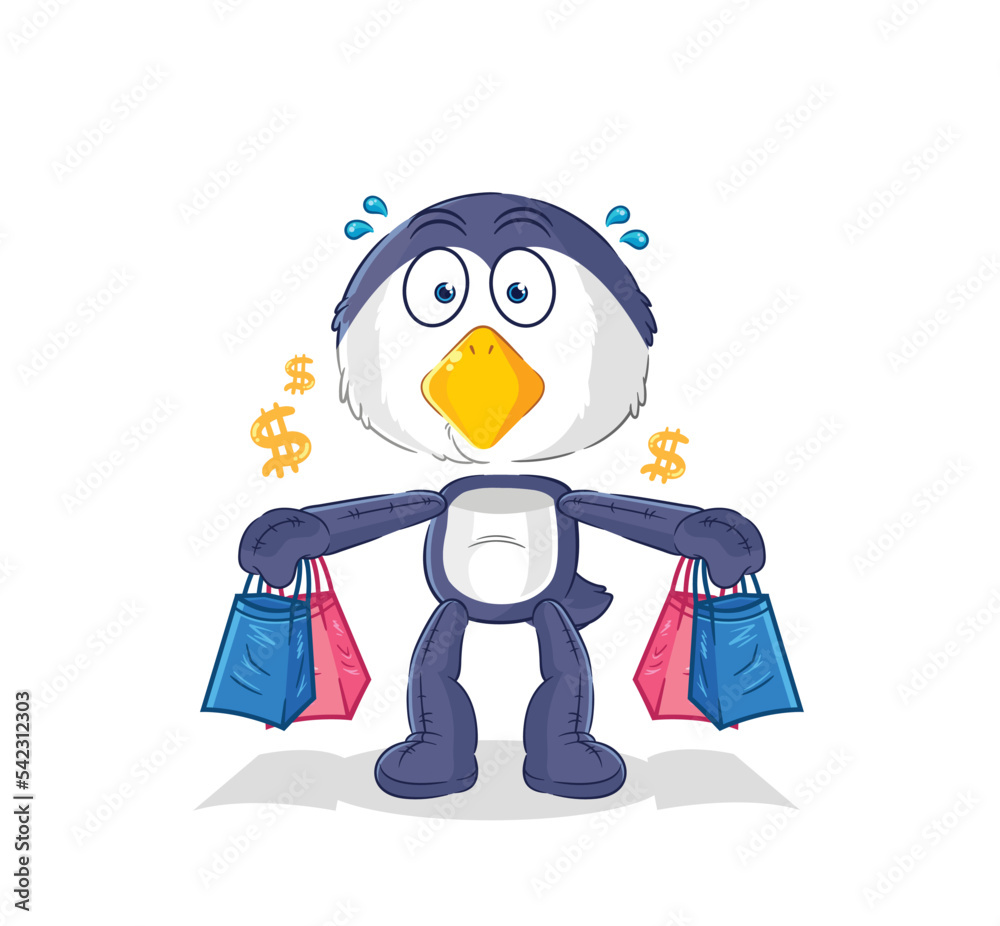 penguin shoping mascot. cartoon vector penguin shoping mascot. cartoon vector