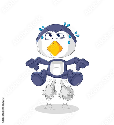 penguin fart jumping illustration. character vector