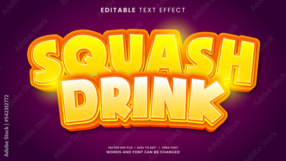 Squash drink 3d editable text effect