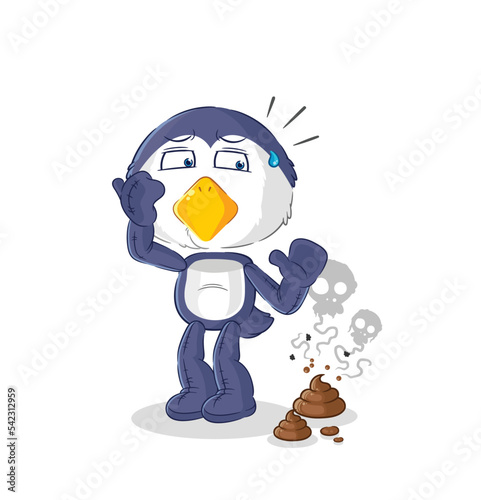 penguin with stinky waste illustration. character vector