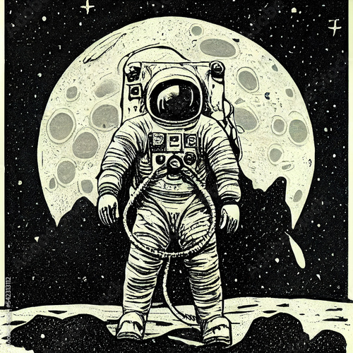 astronaut in space on moon moonscape illustration © Hamburn