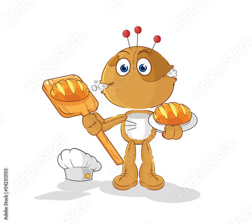 voodoo doll baker with bread. cartoon mascot vector