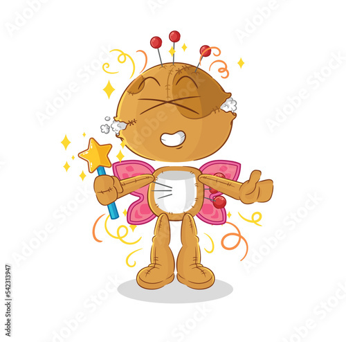 voodoo doll fairy with wings and stick. cartoon mascot vector
