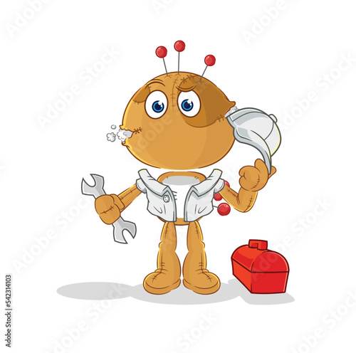 voodoo doll mechanic cartoon. cartoon mascot vector