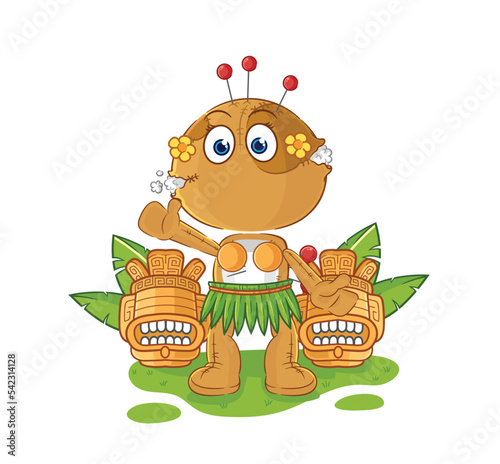 voodoo doll hawaiian waving character. cartoon mascot vector