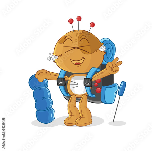voodoo doll go camping mascot. cartoon vector