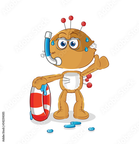 voodoo doll swimmer with buoy mascot. cartoon vector