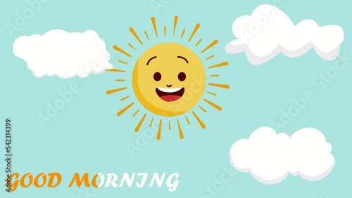 Good morning, smiling sun within clouds