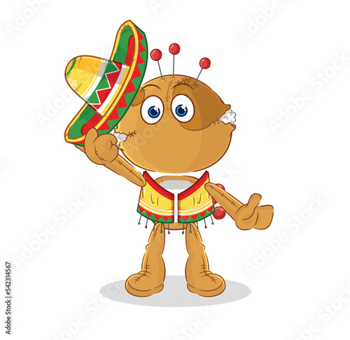 voodoo doll Mexican culture and flag. cartoon mascot vector