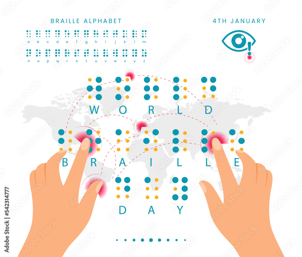World Braille Day, vector illustration messages in the Braille alphabet World Braille Day, vector illustration messages in the Braille alphabet