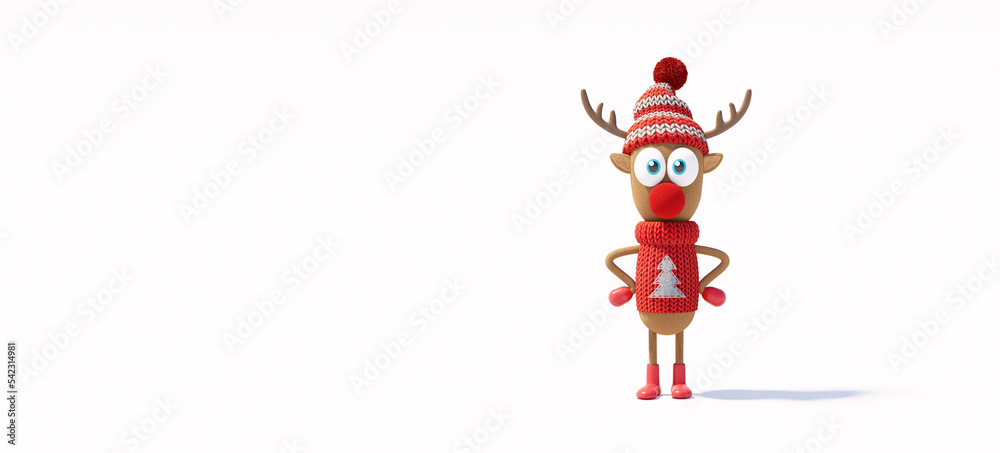 Fototapeta premium Reindeer cute character on white background 3d render 3d illustration