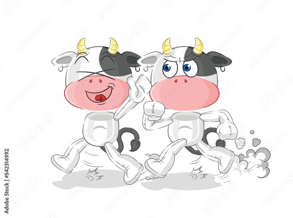 cow play chase cartoon. cartoon mascot vector cow play chase cartoon. cartoon mascot vector