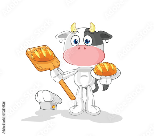 cow baker with bread. cartoon mascot vector