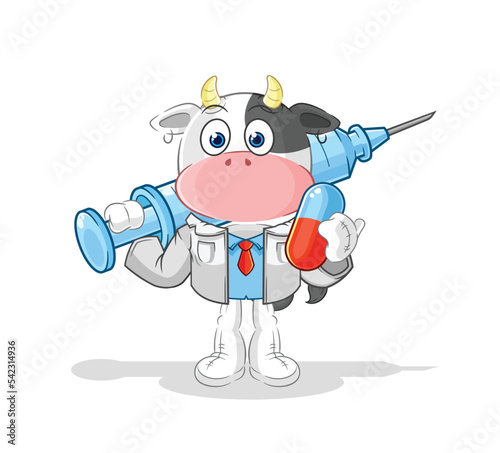 cow doctor holding medichine and injection