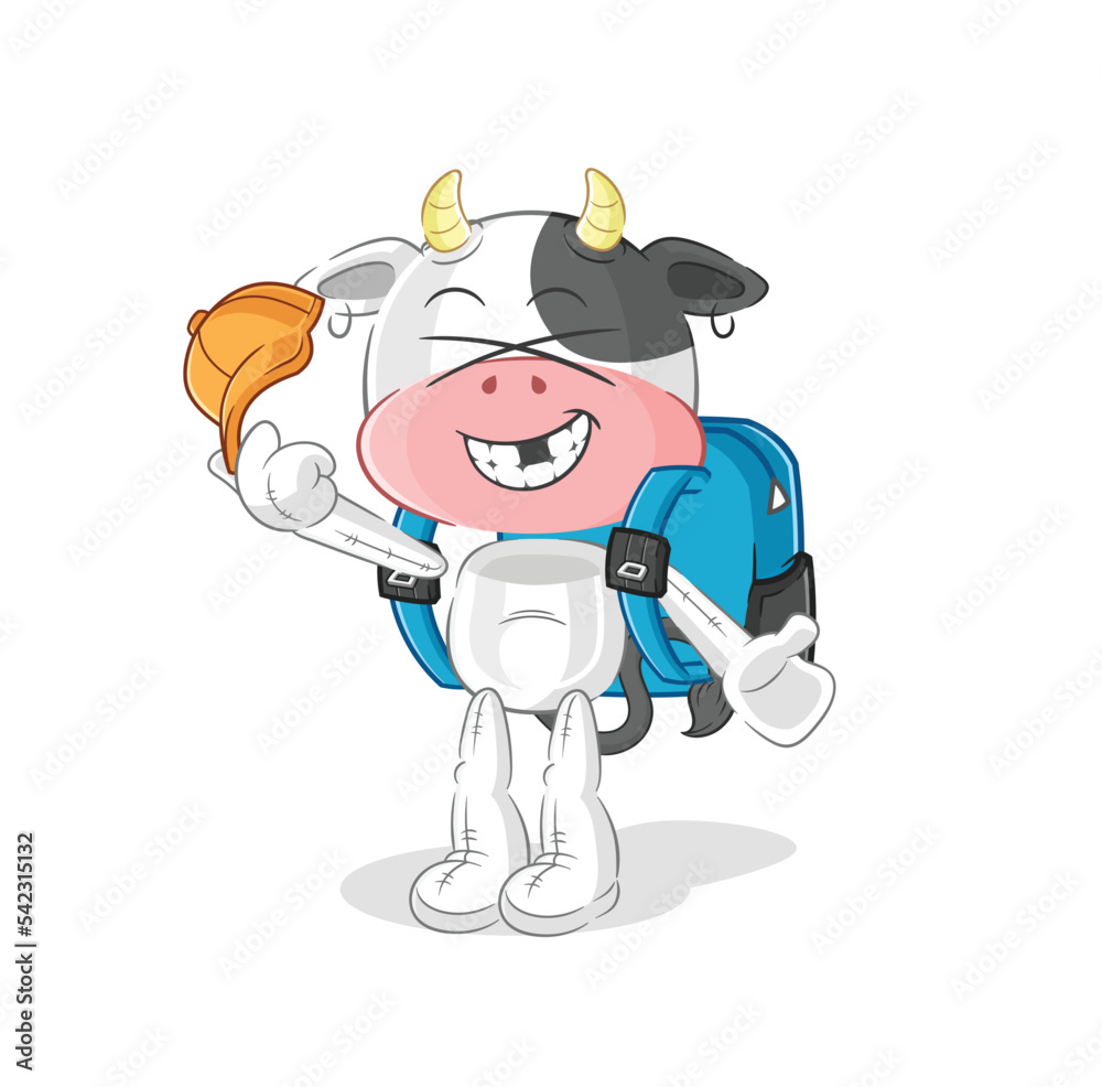 cow goes to school vector. cartoon character cow goes to school vector. cartoon character
